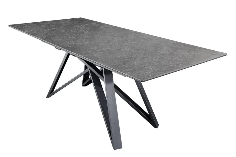 Masa din Sticla securizata/Ceramica Gri grafit si Metal Negru L160-200xH77cm Atlas
