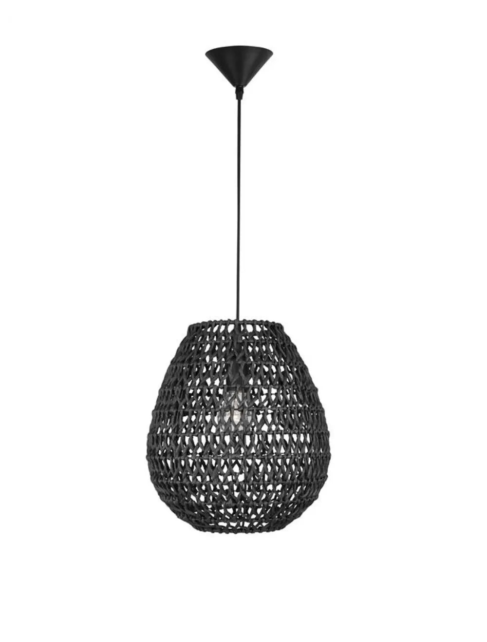 Pendul structura din Metal Negru si abajur din Ratan Negru H215xL30.5cm IP20 GRIFFIN