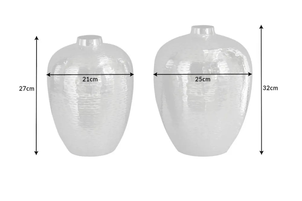 Set 2 vaze decorative din Metal Argintiu H27/32xD21/25cm Oriental