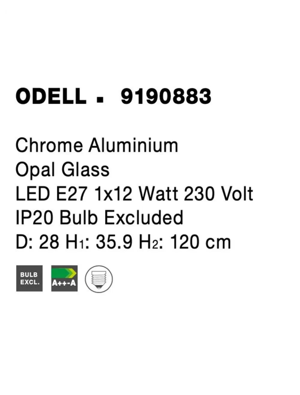 Pendul structura din Aluminiu Argintiu si abajur din Sticla Alb H120xL28cm IP20 ODELL