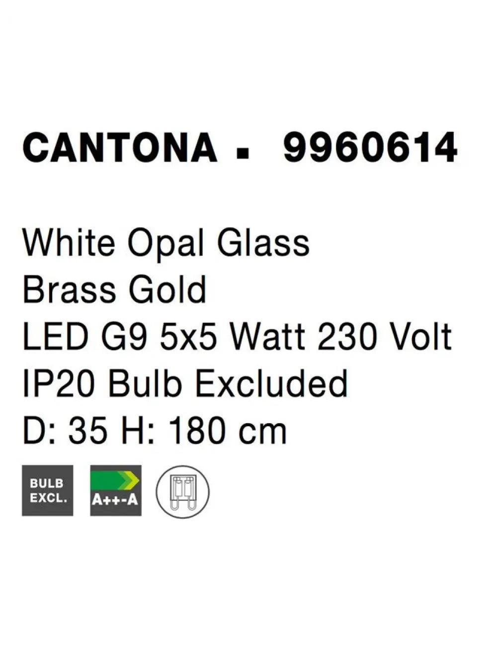 Lustra structura din Metal Auriu si abajur din Sticla Alb H180xL35cm IP20 CANTONA