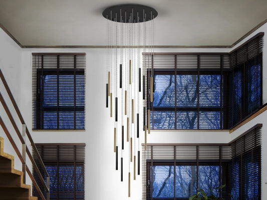 Lustra rotunda din Metal Negru/Auriu cu LED  D90xH300cm Varas