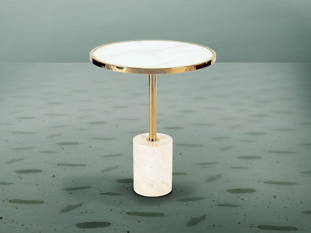 Masuta de colt rotunda din marmura si otel inoxidabil Alb/Auriu D46xH54cm Dekala