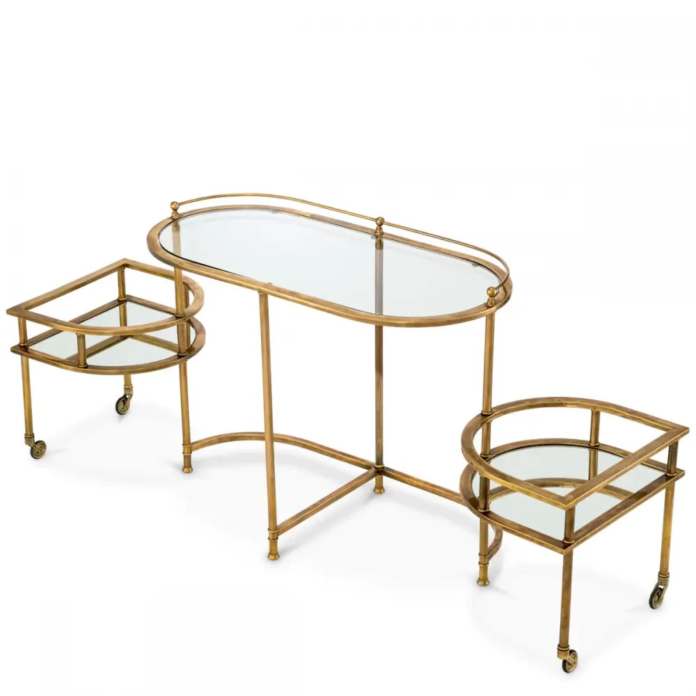 Carucior de servire Ovala din Otel inoxidabil Alama si Sticla securizata/Oglinda Transparent L105xl50cm Lavalle Eichholtz