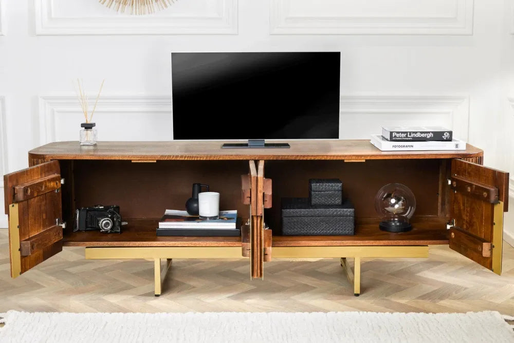 Comoda TV din Lemn de mango Maro si Metal Auriu L160xH50cm GATSBY