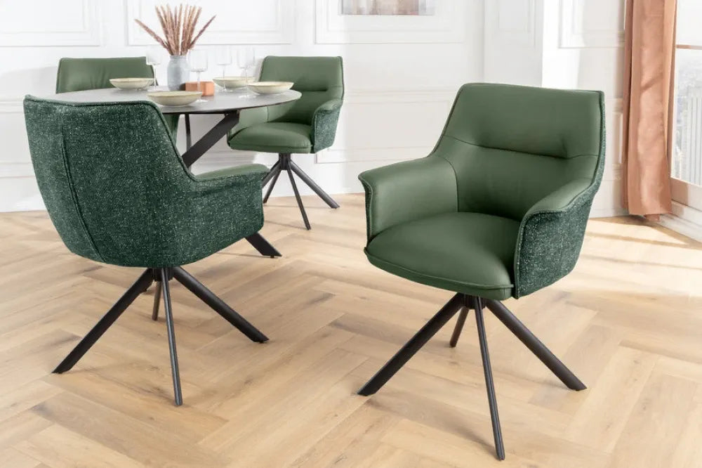 Set 2 scaune rotative tapitat cu Piele/Stofa Verde si picioare din Metal Negru H87xL68xA68cm LE GRAND