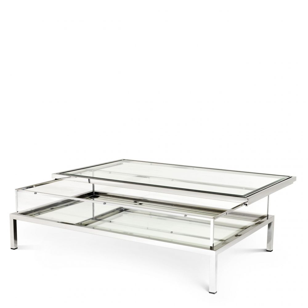 Masuta de cafea Dreptunghiulara din Otel inoxidabil si Sticla Argintiu/Transparent L140xH41cm Harvey