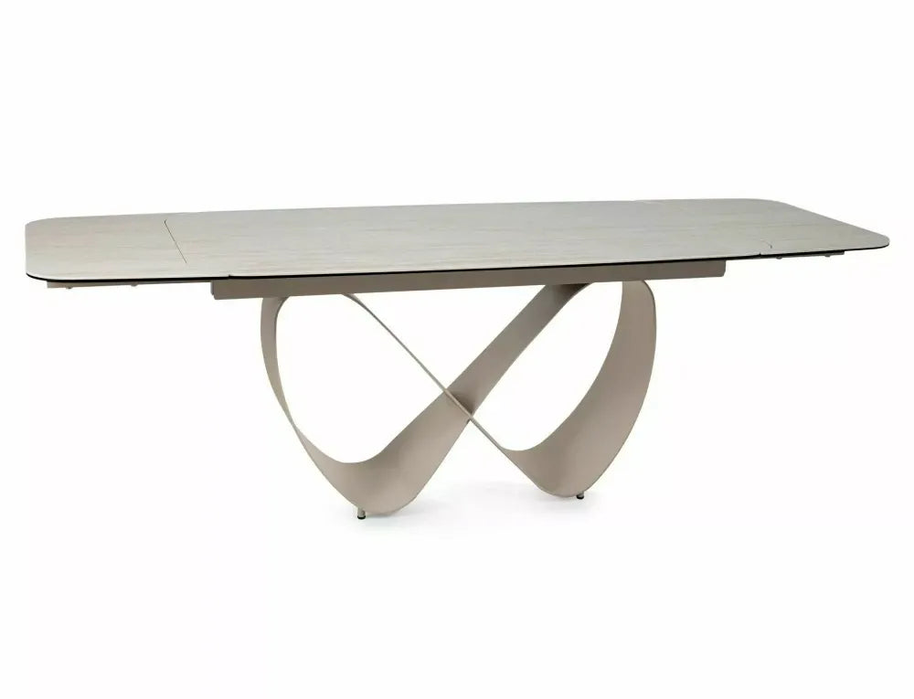Masa extensibila din Metal Bej si Sticla securizata+Ceramica Bej mat L160-240xH76cm Infinity