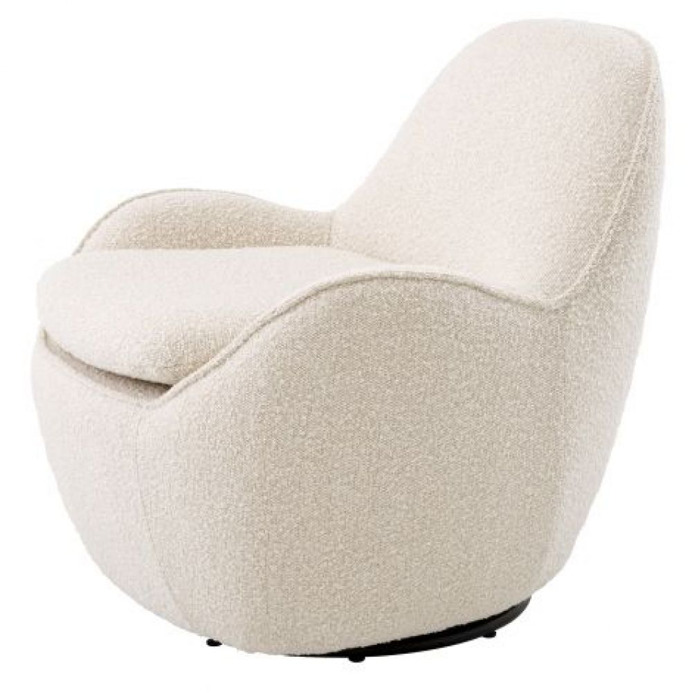 Fotoliu rotativ Cupido Eichholtz tapitat cu Stofa Boucle Crem cu baza din Metal Negru H72.5xL76xA76cm