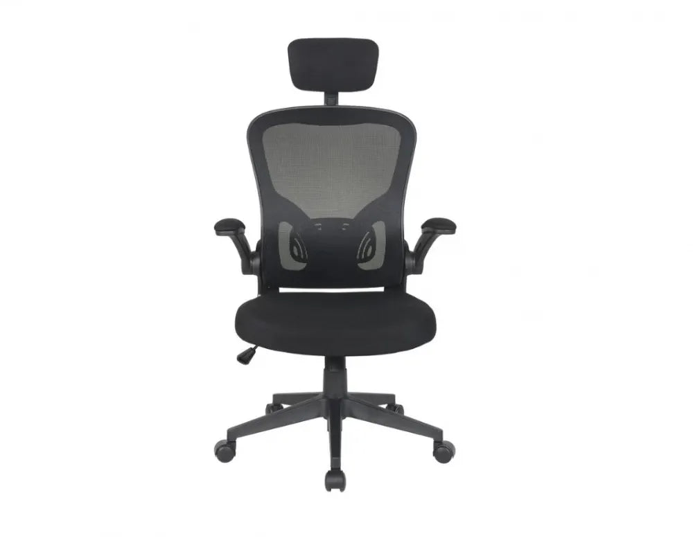 Scaun de birou cu inaltime reglabila tapitat cu Stofa/plasa Negru cu picioare din Plastic Negru H118-126xL66xA60cm Q-060