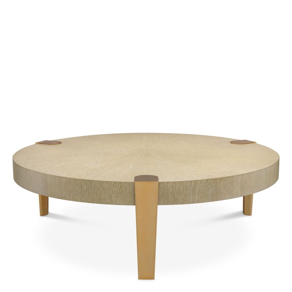 Masuta de cafea Rotunda din Metal si Furnir de stejar Auriu/Bej D121xH39cm Oxnard