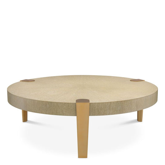 Masuta de cafea Rotunda din Metal si Furnir de stejar Auriu/Bej D121xH39cm Oxnard
