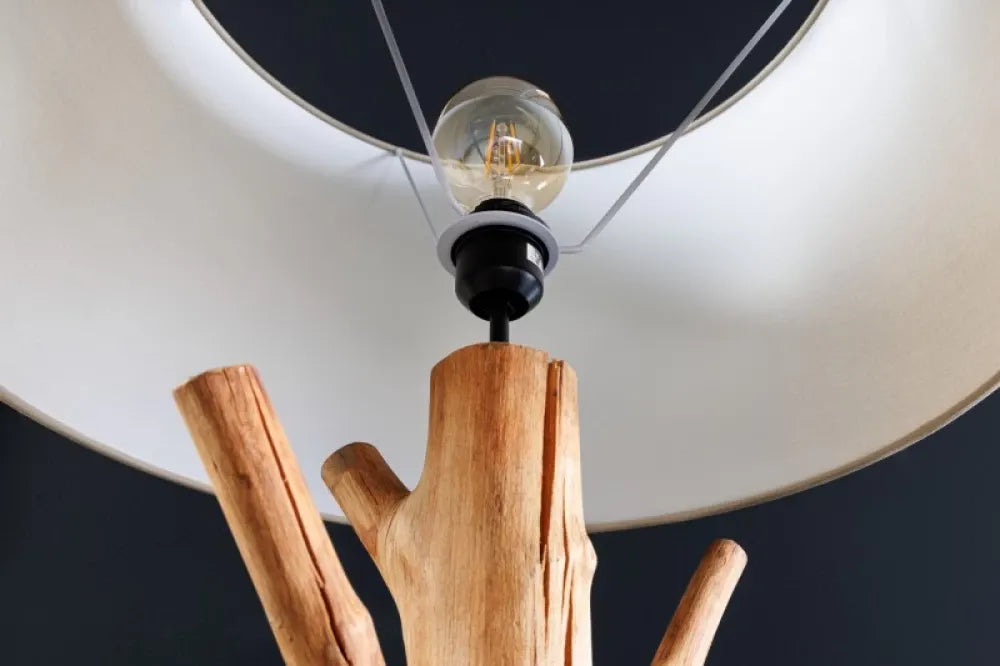 Lampa de podea din Lemn Maro si Textil Bej H175xD55cm Tree