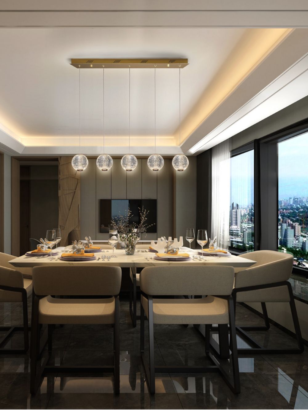 Lustra dreptunghiulara cu inaltime reglabila din Sticla Transparent cu LED L96x11xH150cm Austral