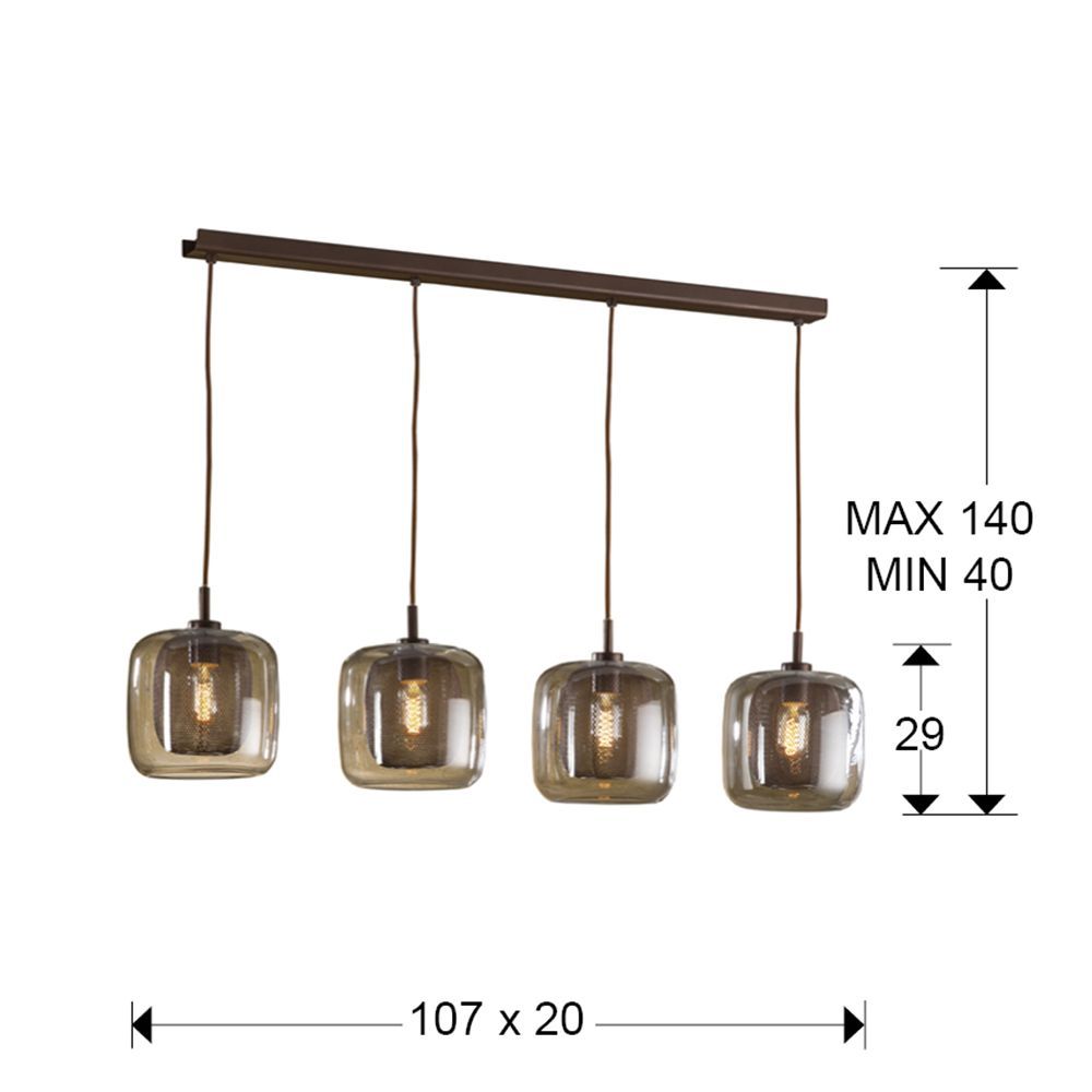 Lustra dreptunghiulara cu inaltime reglabila din Metal Maro cu 4 becuri L107x20xH140cm Fox