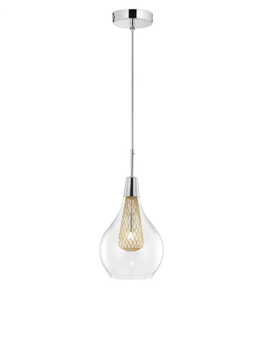 Pendul structura din Aluminiu Argintiu si abajur din Sticla Transparent H120xL16cm IP20 FILO