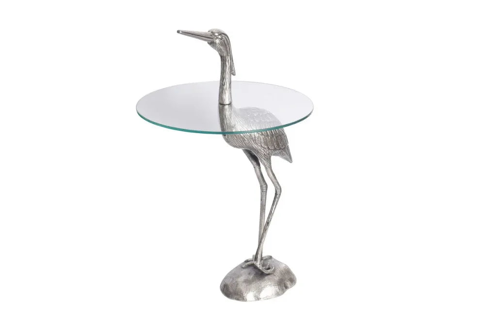 Masuta laterala din Sticla securizata Transparent si Metal Argintiu L50xH88cm Wildlife heron
