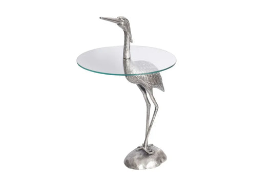 Masuta laterala din Sticla securizata Transparent si Metal Argintiu L50xH88cm Wildlife heron