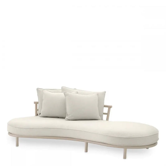 Canapea de exterior stanga din Metal Bej si Stofa Alb/Gri H59xL220cm Laguno  Eichholtz