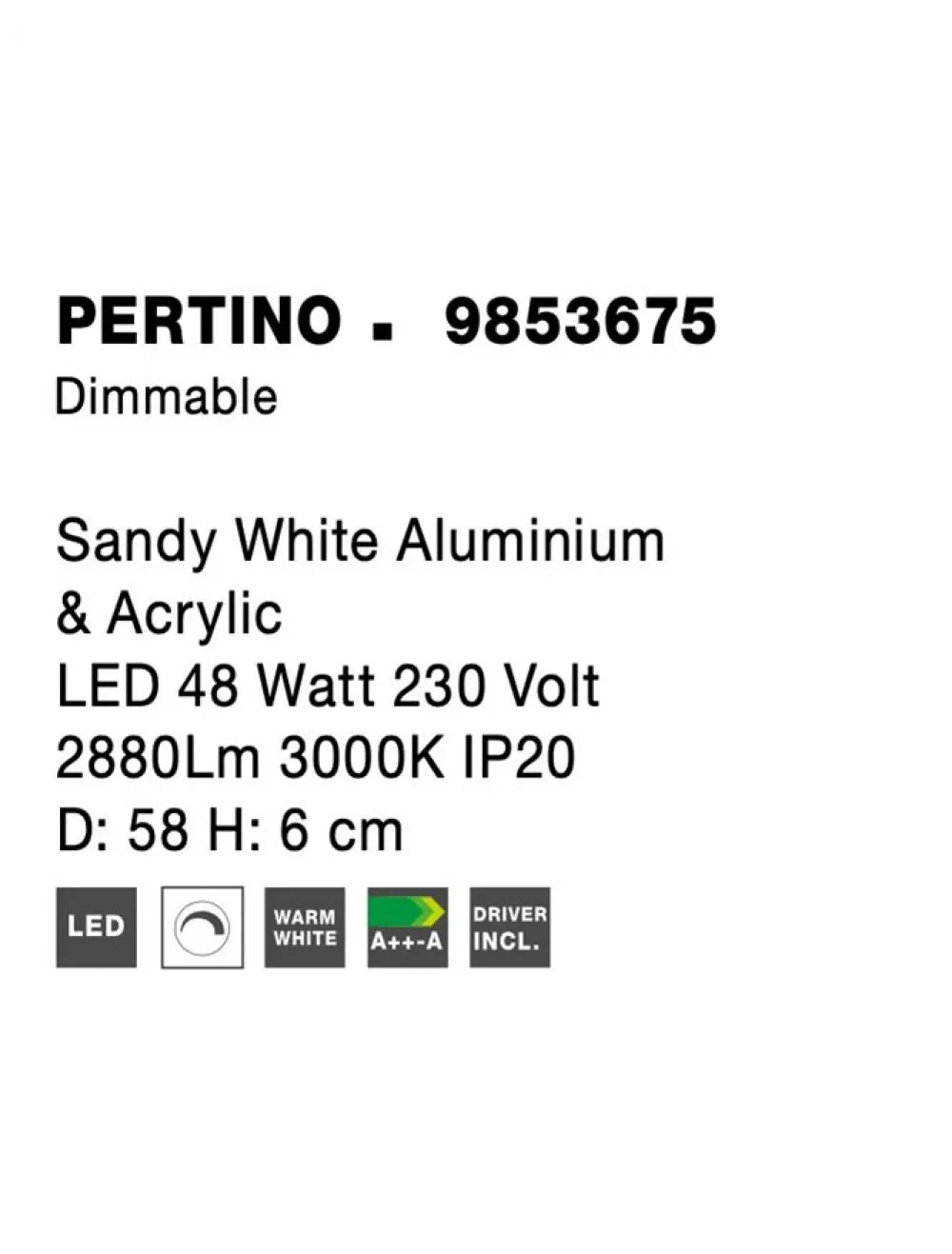 Plafoniera structura din Aluminiu Alb si abajur din Acrilic  H6xL58cm IP20 50W 3134lm 3000k PERTINO