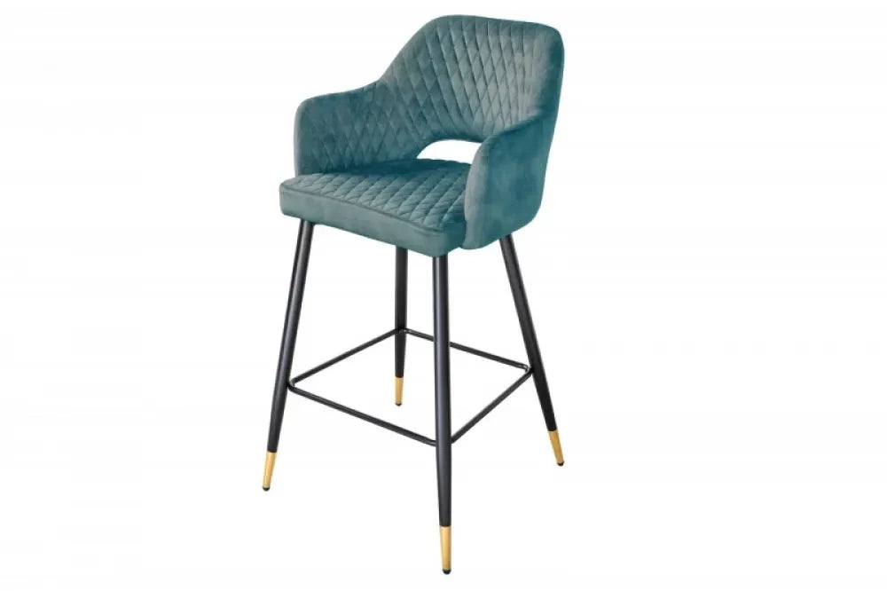 Scaun de bar tapitat cu Catifea Turcoaz petrol cu picioare din Metal Negru/Auriu H104xL51xA60cm Paris