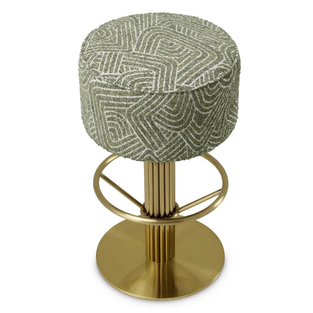 Scaun de bar rotativ tapitat cu Stofa Verde D45.5xH78cm Carleton Eichholtz