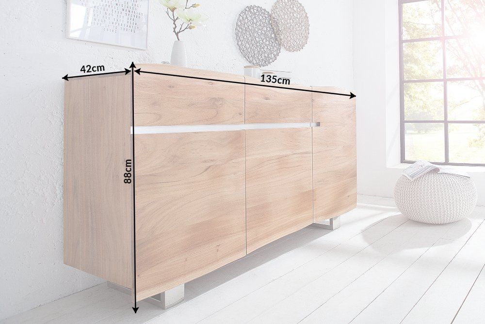 Comoda din Lemn masiv de salcam si Otel inoxidabil Maro /Argintiu Mammut L135xH88cm