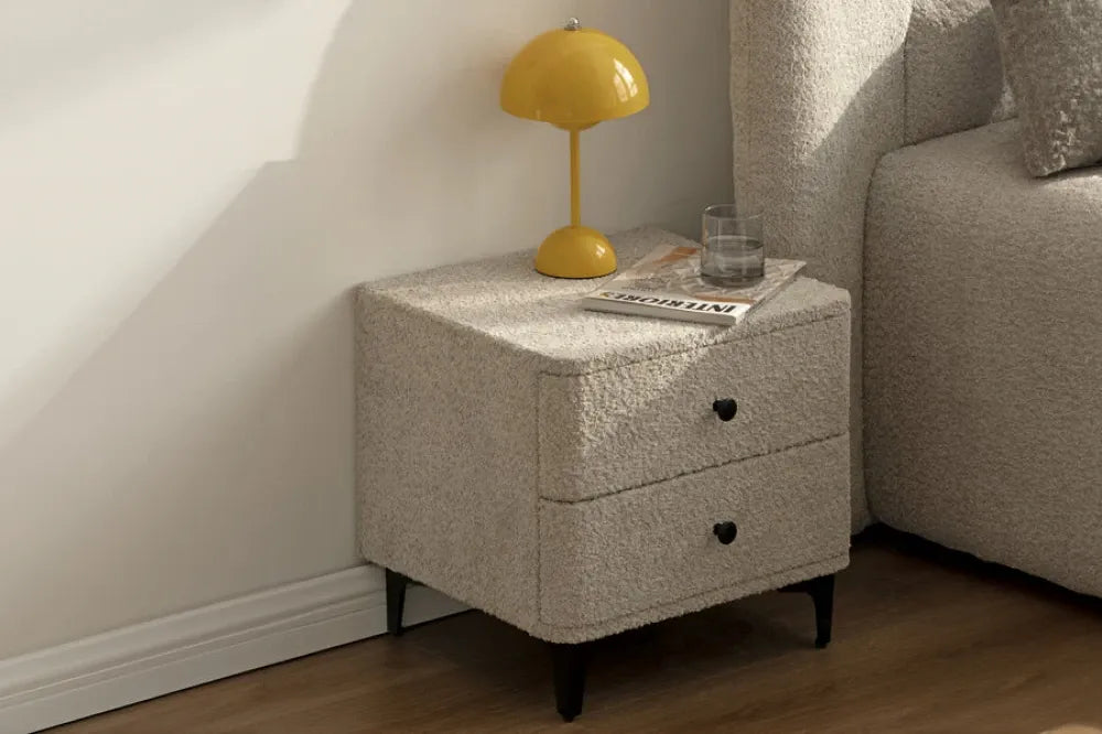 Noptiera din Stofa boucle Grej si Metal Negru L45xH44cm Art deco
