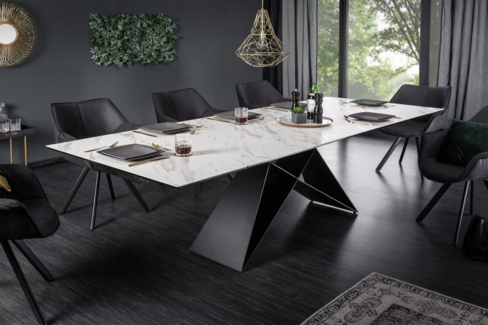 Masa extensibila dreptunghiulara din Ceramica Alb/Gri de 8-10 persoane L180/260x100cm Prometheus