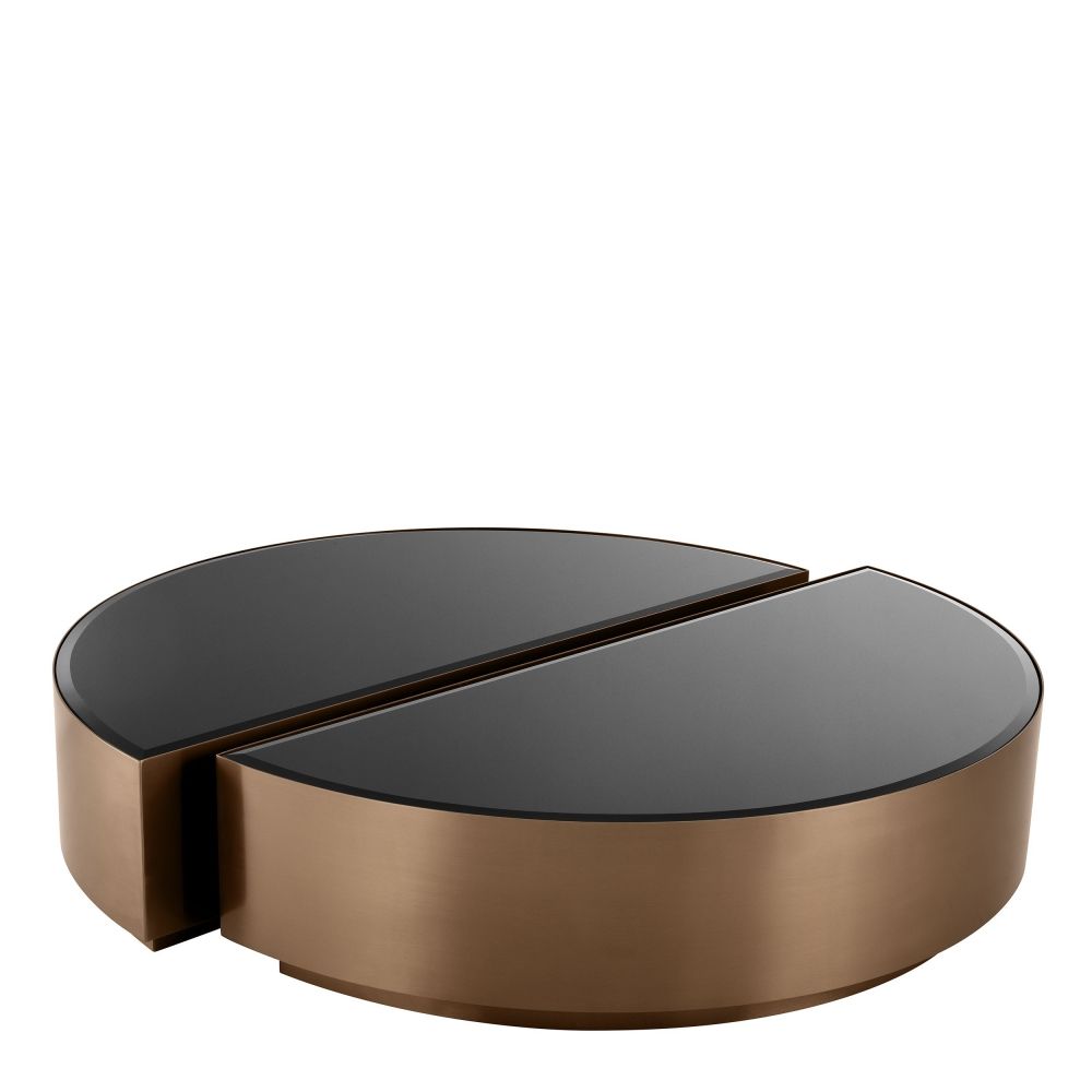 Set 2 masute de cafea Rotunde din Otel inoxidabil si Sticla securizata Maro/Negru L120xH29cm Astra