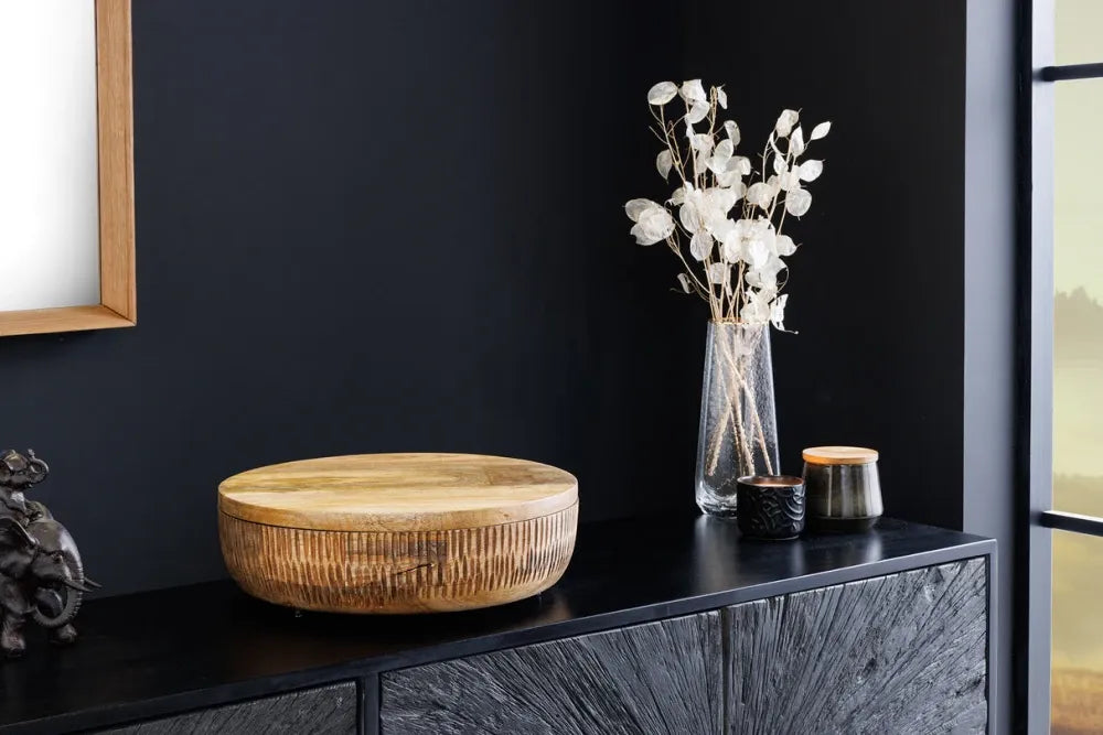Bol decorativ cu capac din Lemn de mango wood Maro H12xD38cm Pure Nature