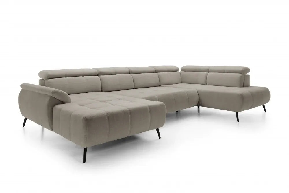 Coltar extensibil electric In forma de U  tapitat cu Chenille Bej cu lada depozitare Genova III
