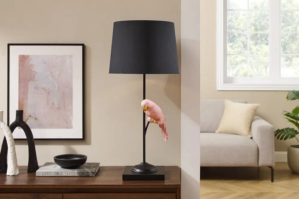 Veioza din Metal/Polirasina Negru/Roz si Textil Negru D35xH75cm WILDLIFE