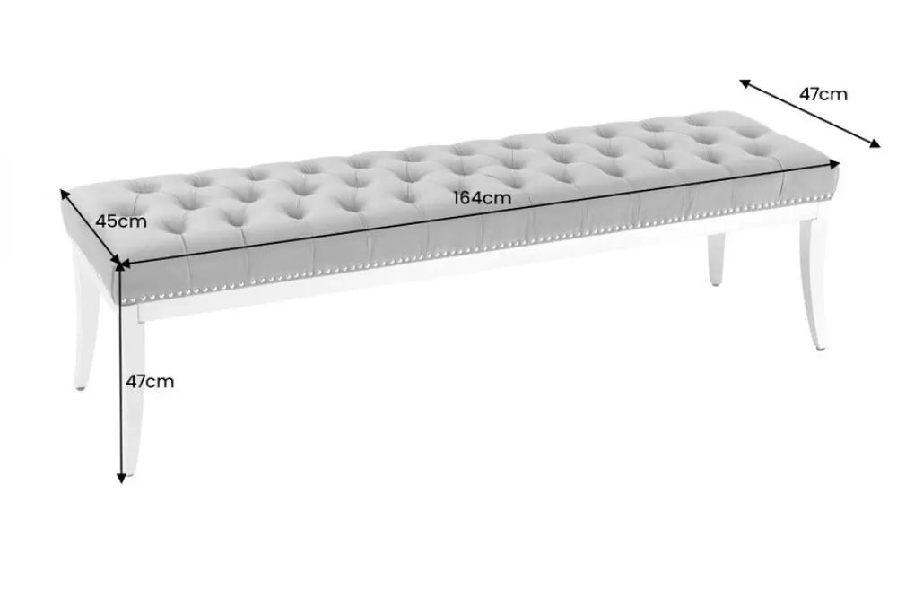 Bancheta din Otel inoxidabil Argintiu si Catifea Gri H47xL164cm Castle delux