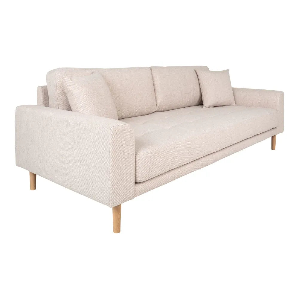 Canapea de 3 locuri cu picioare din lemn de fag maro tapitata cu Stofa Bej L210xH76cm Lido