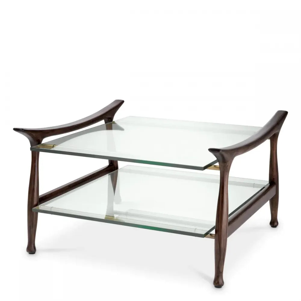 Masuta de cafea Patrata din Lemn de mindi Maro si Sticla Transparent L75.5xl74.5cm Manzo Eichholtz