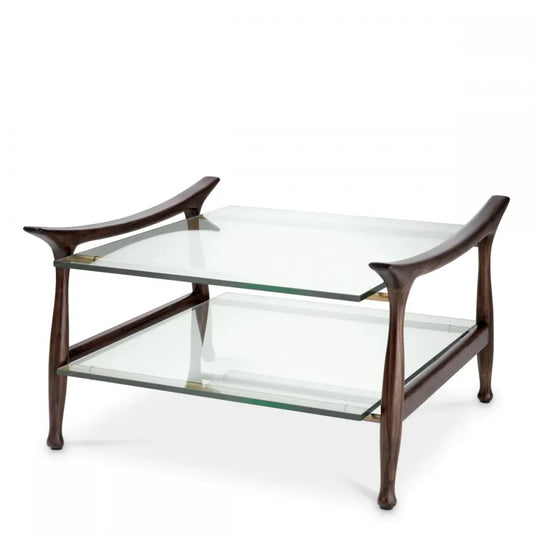 Masuta de cafea Patrata din Lemn de mindi Maro si Sticla Transparent L75.5xl74.5cm Manzo Eichholtz