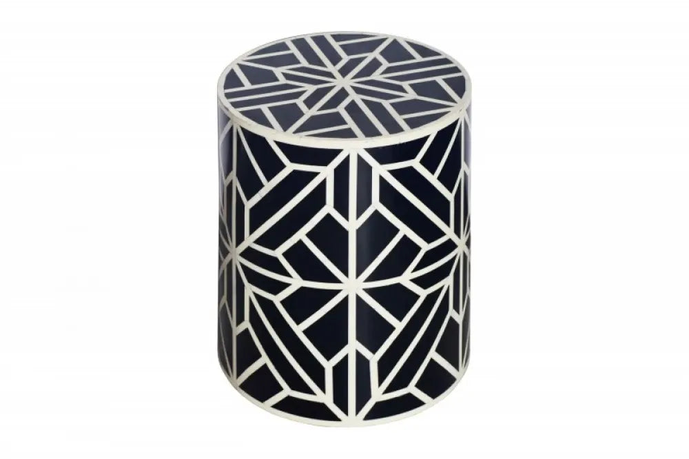 Masuta laterala Rotunda din Polirasina Alb/Negru D35xH46cm Bone Inlay
