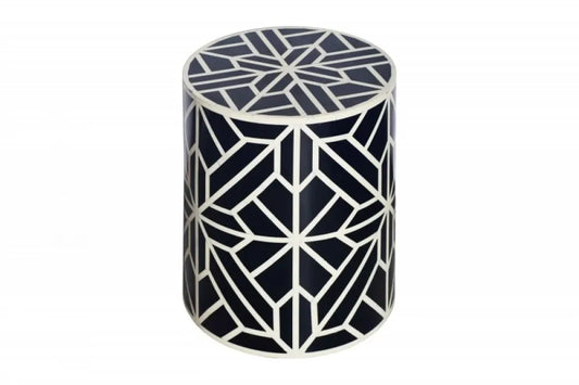 Masuta laterala Rotunda din Polirasina Alb/Negru D35xH46cm Bone Inlay