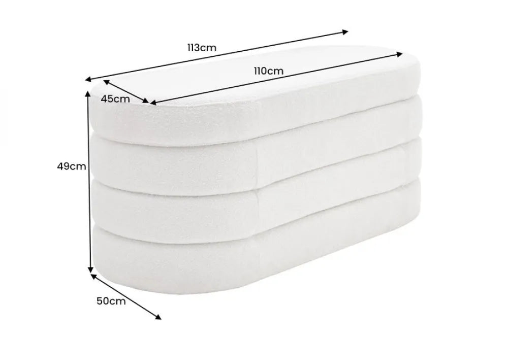 Bancheta cu spatiu de depozitare din Stofa boucle Alb H49xL113cm Voque