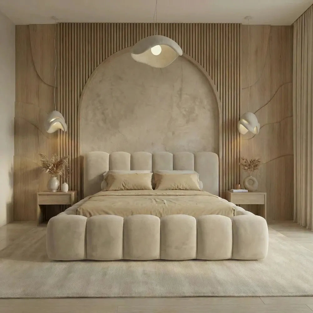 Pat tapitat cu material catifea Bej 140 x 200 Dallas slim
