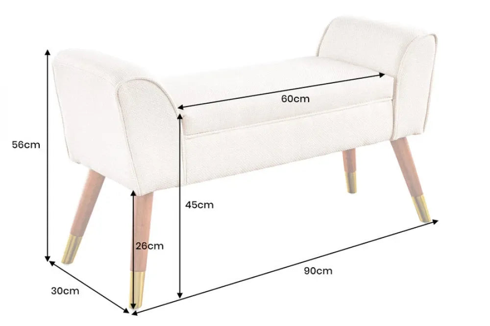 Bancheta din Lemn/Metal Maro/Auriu si textured fabric Bej H56xL90cm Scarlett