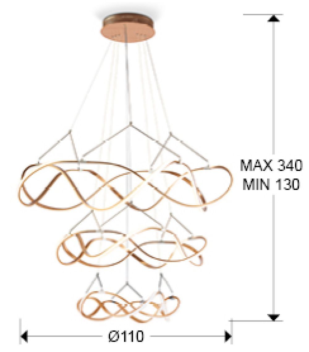 Lustra rotunda cu inaltime reglabila din Metal Rose gold cu LED D110xH340cm Molly