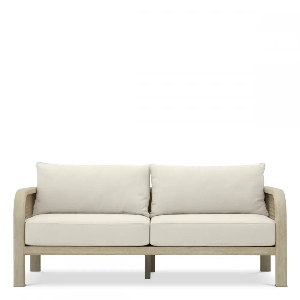 Canapea de exterior din Lemn de tec Gri si Stofa Bej H88xL194cm Julian S Eichholtz
