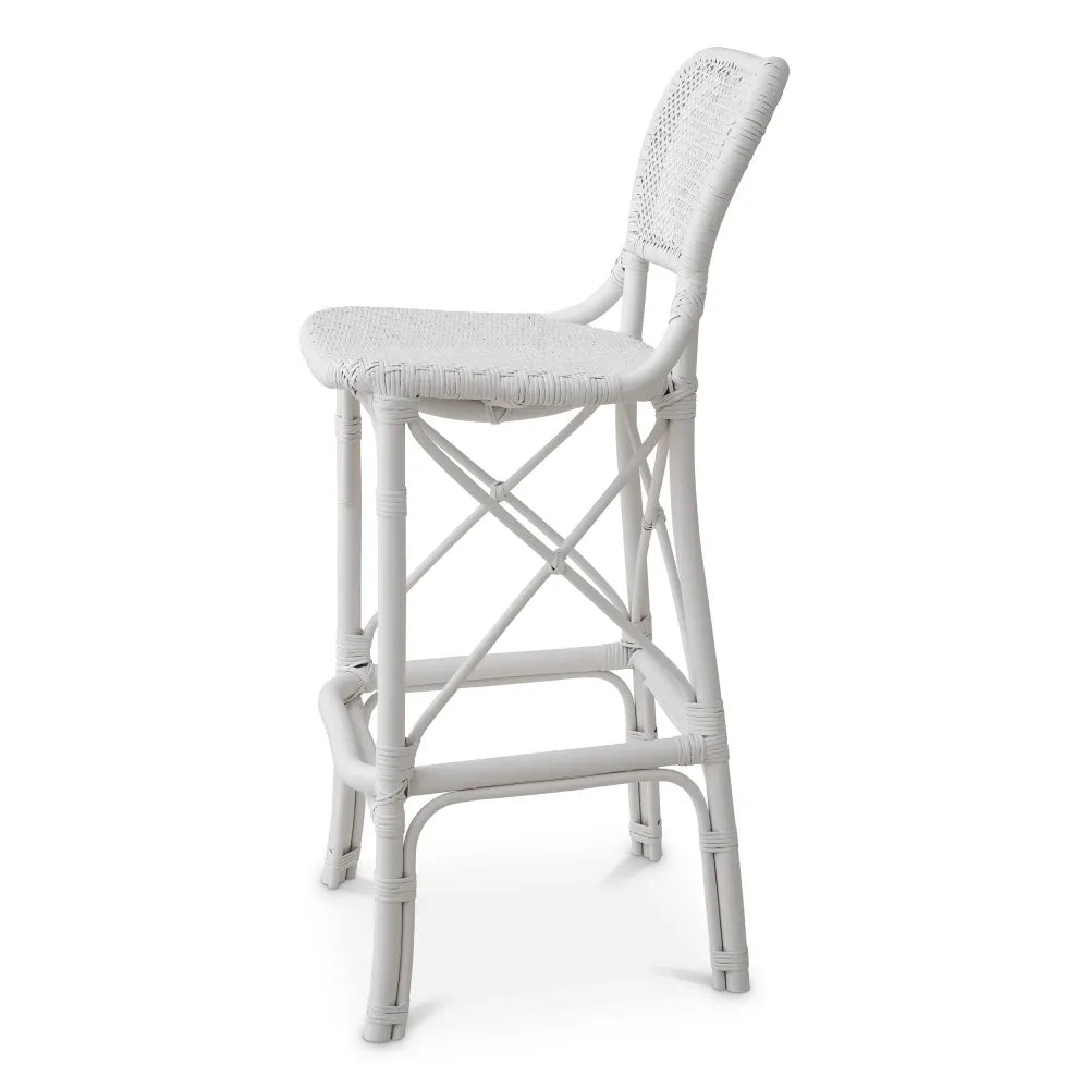 Scaun de bar din Ratan Alb L48xA50.5xH104.5cm Colony Eichholtz