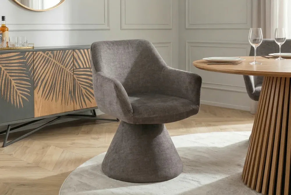 Scaun pivotant din Catifea Gri Stone si Metal/Lemn Hx79Lx61xA62cm Ambiento
