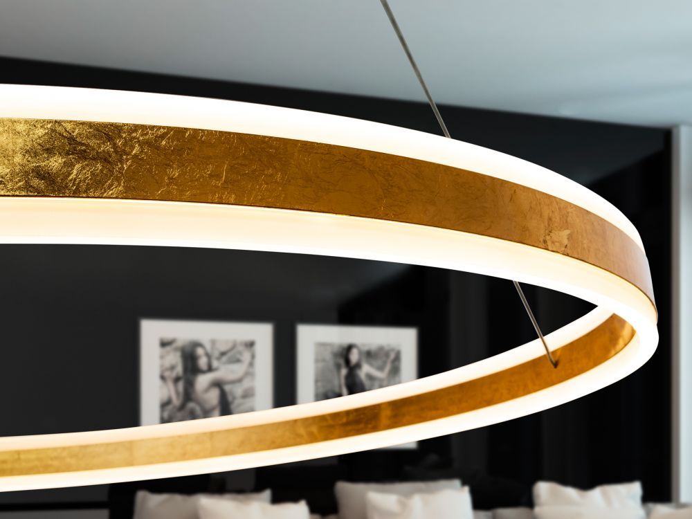Lustra rotunda cu inaltime reglabila din Aluminiu Auriu cu LED  D100xH150cm Helia