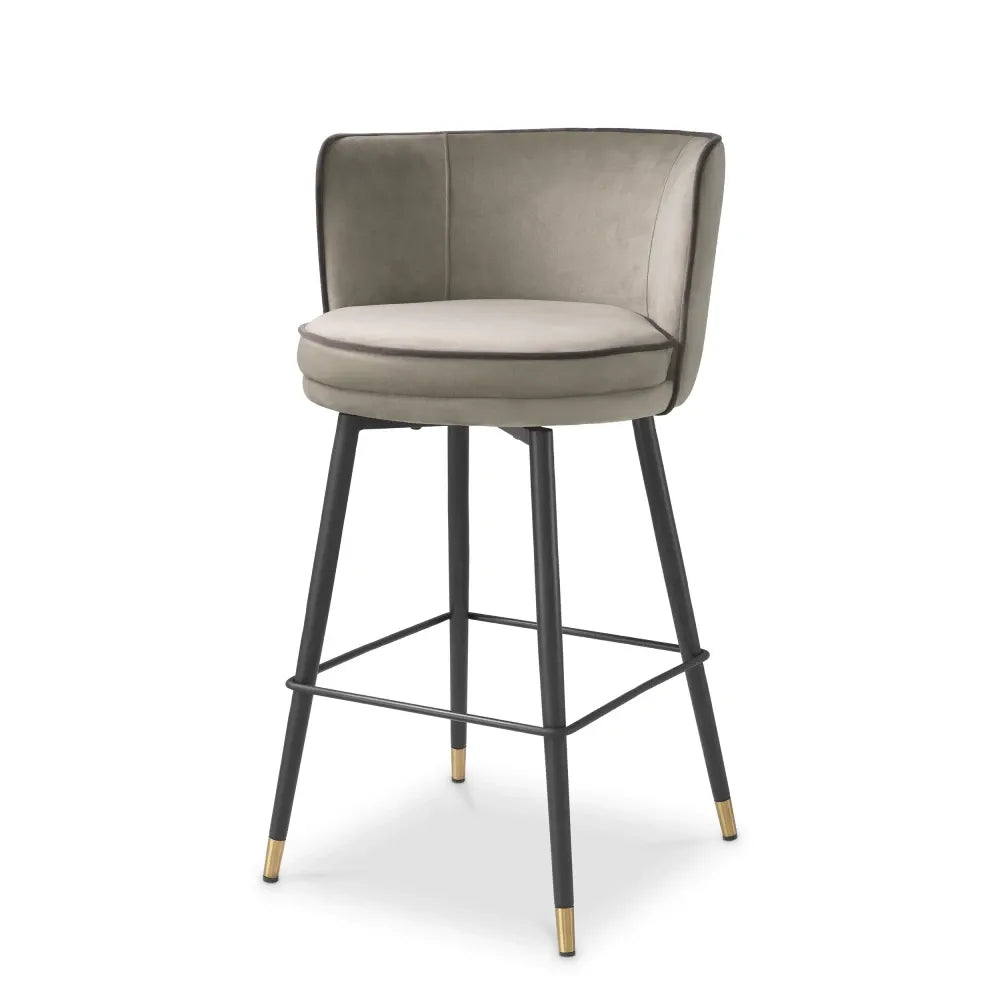 Scaun de insula rotativ tapitat cu Catifea Grej/Gri L53xA48xH91cm Grena Eichholtz