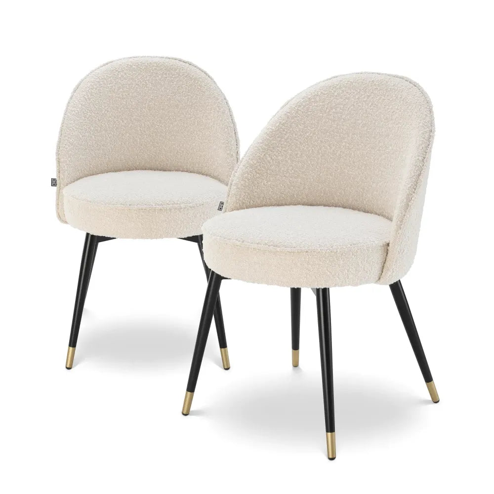 Set 2 scaune tapitat cu Stofa boucle Crem cu picioare din Metal Negru/Auriu H83xL55xA64cm Cooper Eichholtz