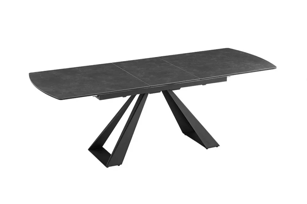 Masa din Sticla securizata/Ceramica Gri grafit si Metal Negru L180-230xH77cm Concord